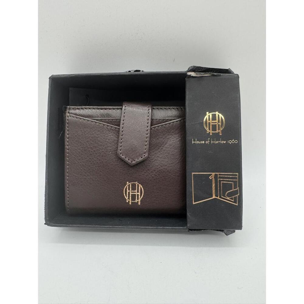 House of Harlow 1960 Brown Leather Wallet Bifold Snap Closure ID Window Coin Zip